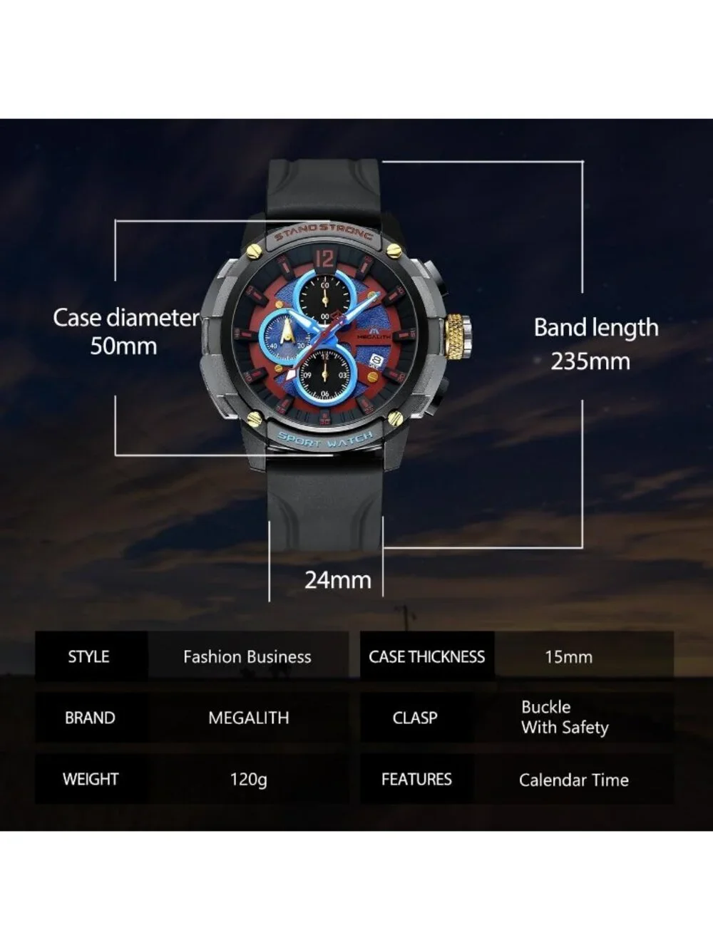 Men's Red Analog Quartz Heavy Duty Waterproof Chronograph Luminous Wrist Watch